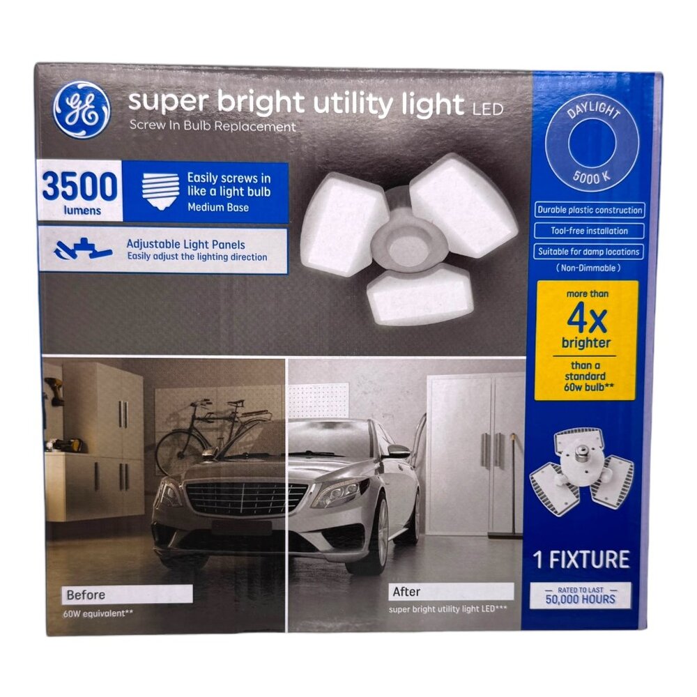 GE Super Bright Utility Light LED 3 Panel 3500 Lumen Daylight 5000K Medium Base